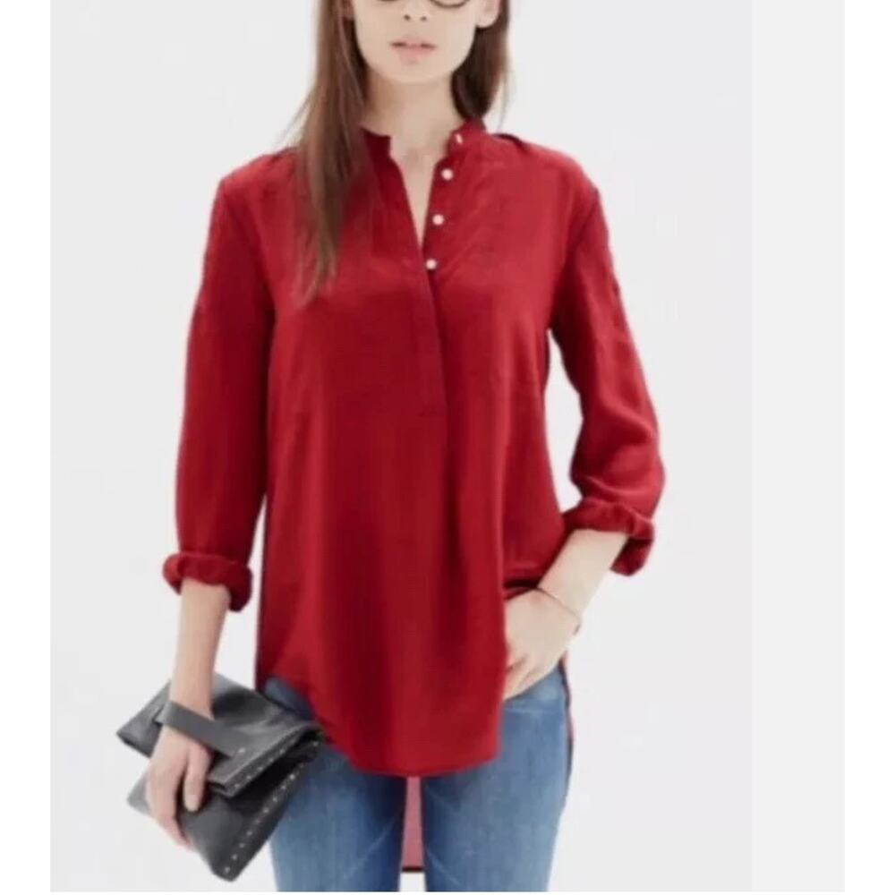 Madewell Ballad Red Silk Embroidered Tunic Top Womans Small Feminine Romantic